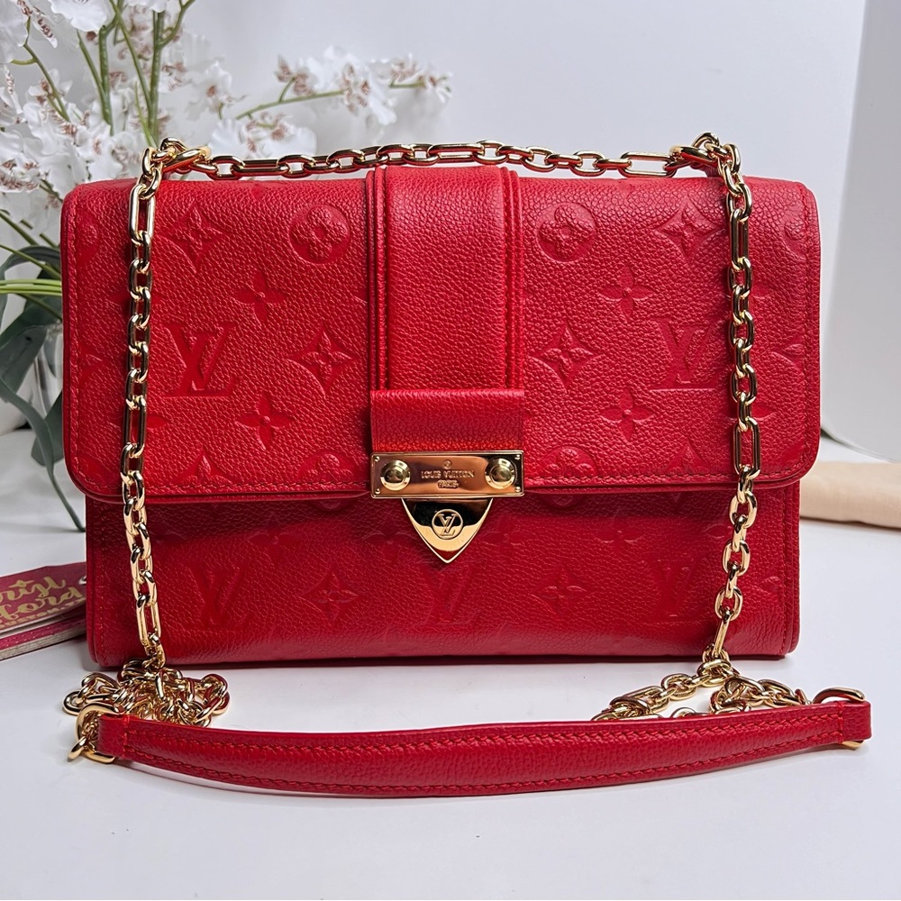 Authentic Louis Vuitton Cherry Red Monogram Empreinte Saint Sulpice PM Crossbody